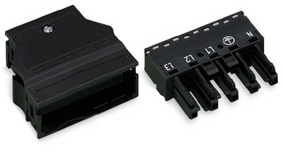 Socket with strain relief housing 5-pole black