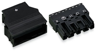 Plug with strain relief housing 5-pole black