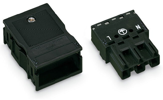 Plug with strain relief housing 3-pole black