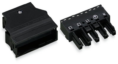 Socket with strain relief housing 5-pole black