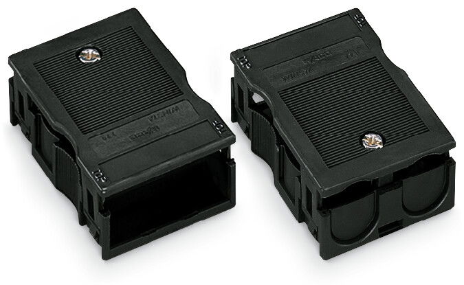 Strain relief housing 3-pole for 2 cables black