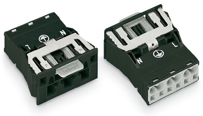 Snap-in plug with direct ground contact 3-pole black