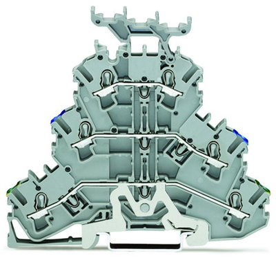 Triple-deck terminal block Ground conductor/through/through terminal block 2.5 mm² gray