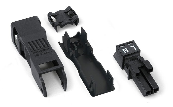 Socket with strain relief housing 2-pole black