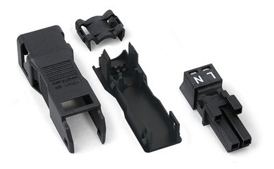 Socket with strain relief housing 2-pole black