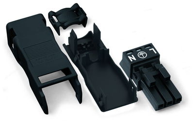 Socket with strain relief housing 3-pole black