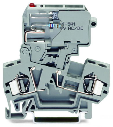 2-conductor fuse terminal block with pivoting fuse holder for 5 x 20 mm miniature metric fuse gray