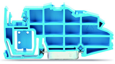 Busbar carrier with end stop function and detachable separator plate for DIN 35 rail blue
