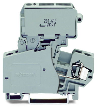 2-conductor fuse terminal block with pivoting fuse holder for glass cartridge fuse ¼" x 1¼" gray