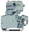 2-conductor fuse terminal block with pivoting fuse holder for miniature metric fuse 1/4 x 1 mm gray
