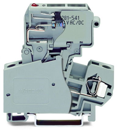 2-conductor fuse terminal block with pivoting fuse holder for glass cartridge fuse ¼" x 1¼" gray