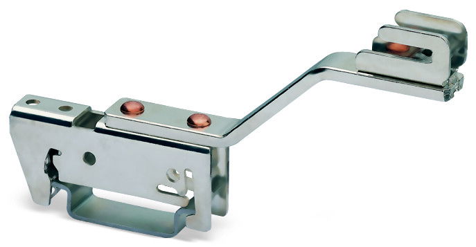 Busbar carrier for busbars Cu 10 mm x 3 mm single side, angled silver-colored