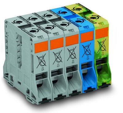 Three phase set with 95 mm² high-current tbs only for DIN 35 x 15 rail gray/blue/green-yellow