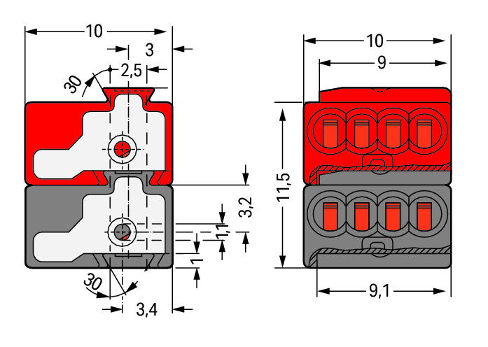 4-conductor modular PCB connector PUSH WIRE® 0.8 mm Ø dark gray/red – Image 2 of 2