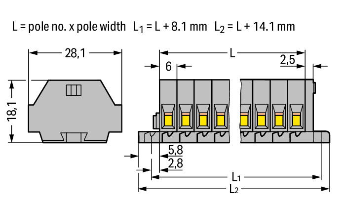 2-conductor terminal strip without push-buttons with fixing flanges gray – Image 2 of 2