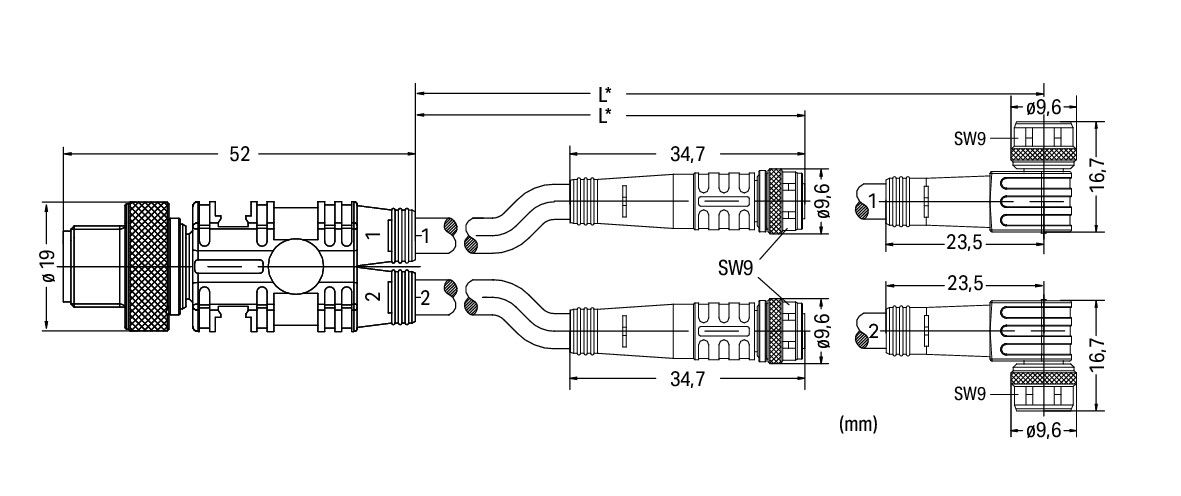 Sensor/Actuator cable 2xM8 socket  straight M12A plug  straight – Image 2 of 2