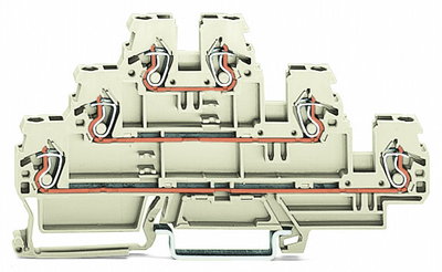 Triple-deck terminal block Ground conductor/through/through terminal block 2.5 mm² light gray