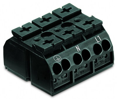 4-conductor chassis-mount terminal strip with ground contact PE-N-L1 black