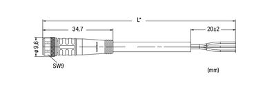 Sensor/Actuator cable M8 socket  straight 3-pole