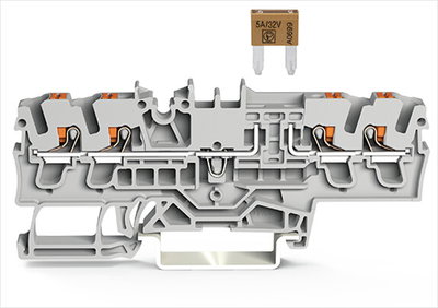 4-conductor fuse terminal block for mini-automotive blade-style fuses with test option gray