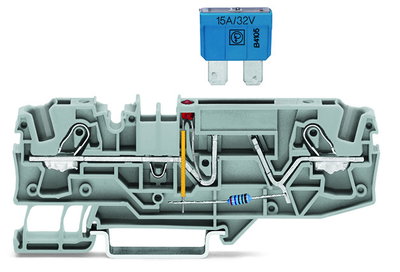2-conductor fuse terminal block for automotive blade-style fuses with test option gray