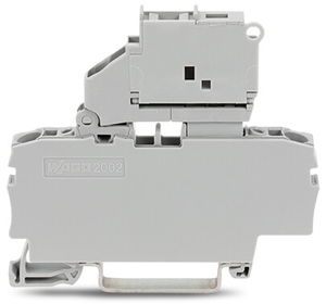 2-conductor fuse terminal block;with pivoting fuse holder;and end plate;gray