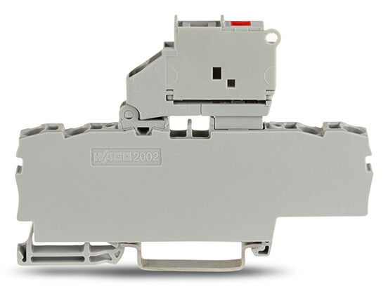 4-conductor fuse terminal block with pivoting fuse holder with end plate gray