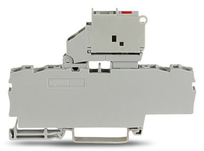 4-conductor fuse terminal block with pivoting fuse holder with end plate gray