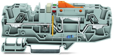 Ground conductor disconnect terminal block with test option with orange disconnect link gray