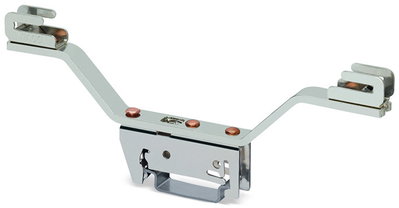 Busbar carrier for busbars Cu 10 mm x 3 mm both sides, angled silver-colored