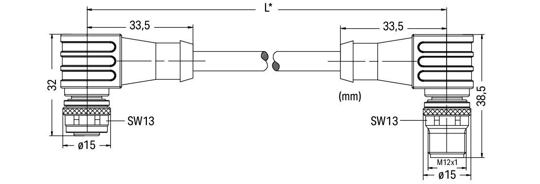Sensor/Actuator cable M12A socket  angled M12A plug  angled – Image 2 of 2