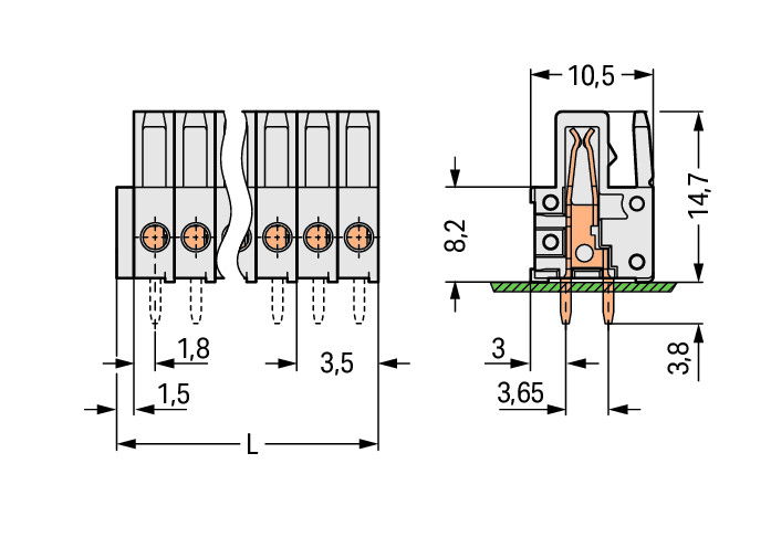 THT female header straight Pin spacing 3.5 mm light gray – Image 2 of 2