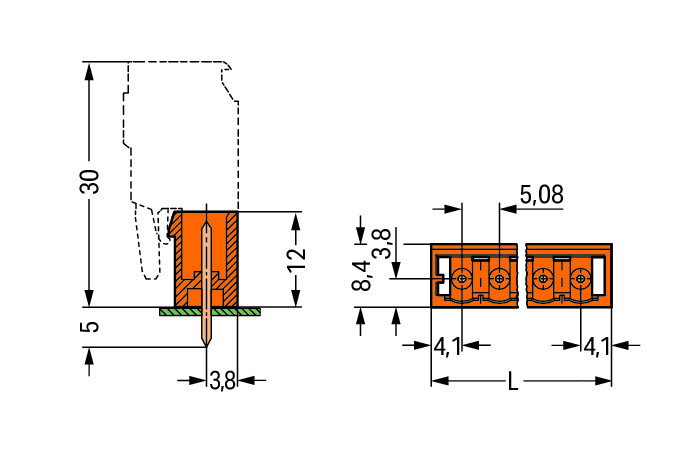 THT male header 1.0 x 1.0 mm solder pin straight orange – Image 2 of 2