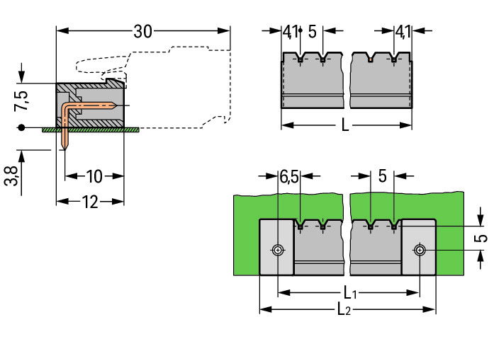 THT male header 1.0 x 1.0 mm solder pin angled gray – Image 2 of 2
