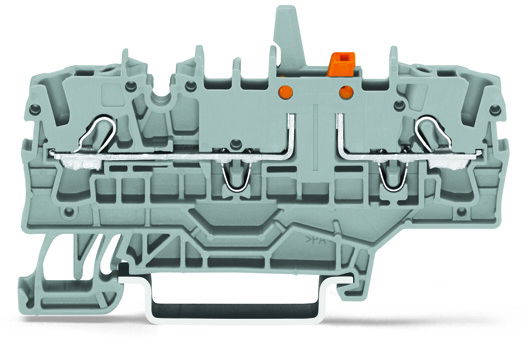2-conductor disconnect/test terminal block with mechanical interlock with additional jumper position gray