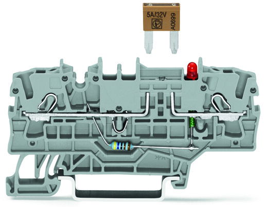 2-conductor fuse terminal block for mini-automotive blade-style fuses with test option gray