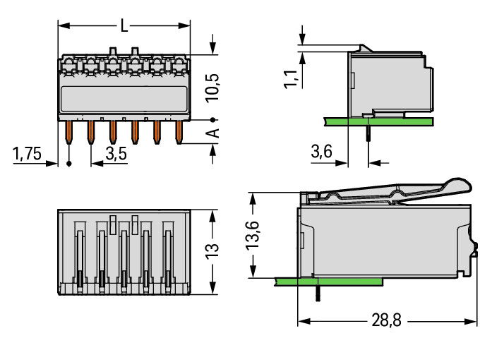 THT female header angled Pin spacing 3.5 mm light gray – Image 2 of 2