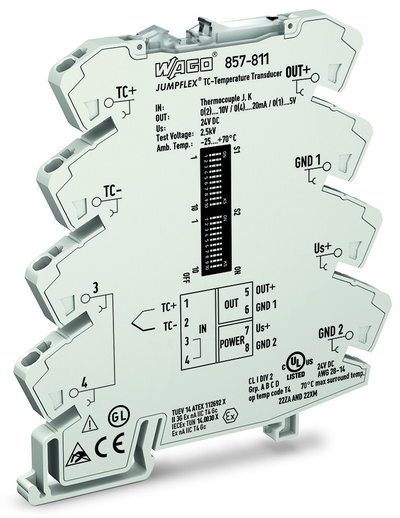 Temperature signal conditioner for thermocouples Current and voltage output signal Configuration via software light gray