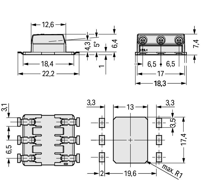 Through-Board SMD PCB Terminal Block 0.75 mm² Pin spacing 6.5 mm white – Image 2 of 3