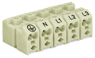 Power supply connector without push-buttons without snap-in mounting feet white
