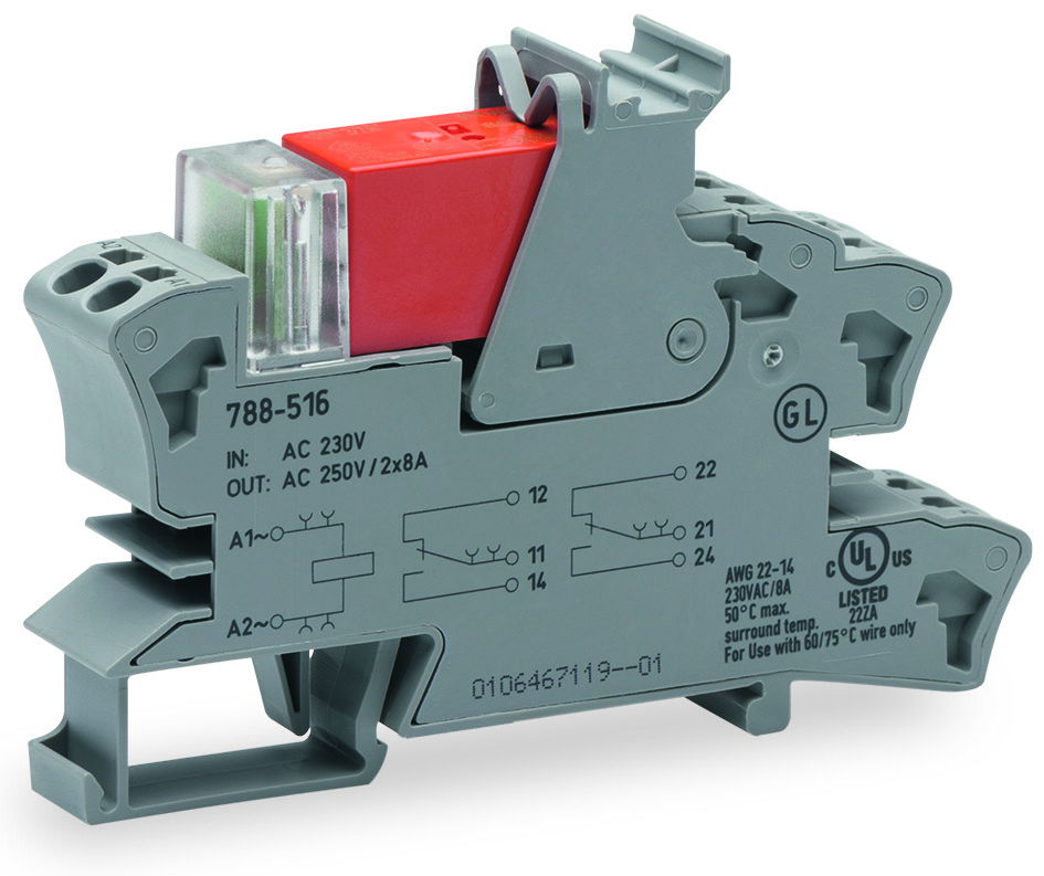 Relay module Nominal input voltage: 230 VAC 2 changeover contacts gray