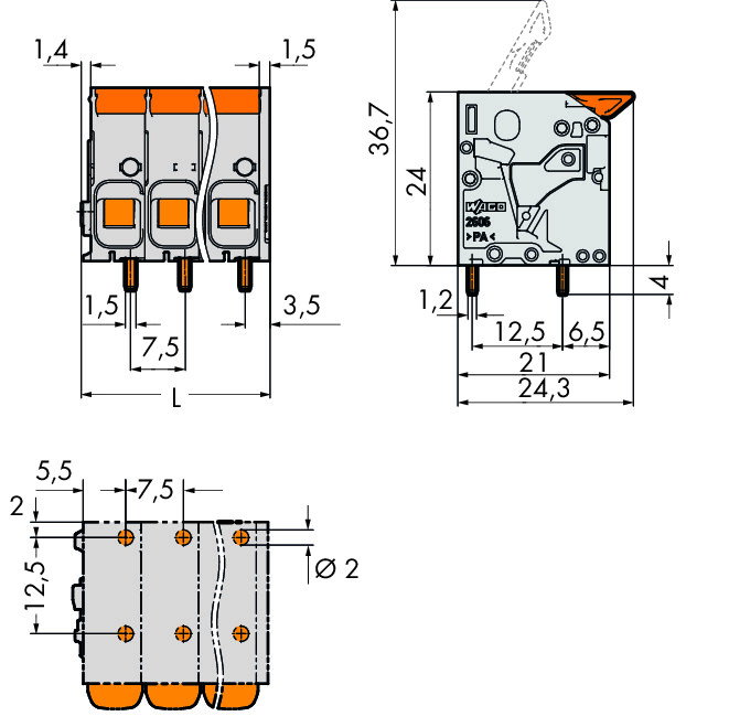 PCB terminal block lever 6 mm² gray – Image 2 of 2