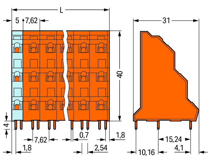 Triple-deck PCB terminal block 2.5 mm² Pin spacing 7.62 mm orange – Image 2 of 2
