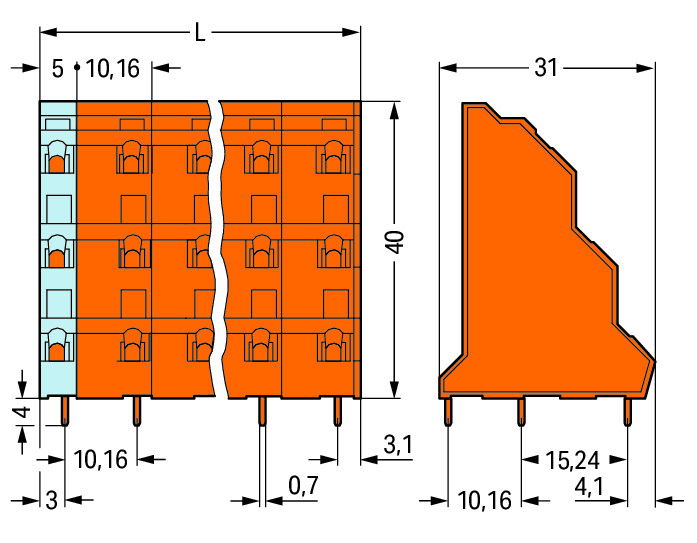 Triple-deck PCB terminal block 2.5 mm² Pin spacing 10.16 mm orange – Image 2 of 2