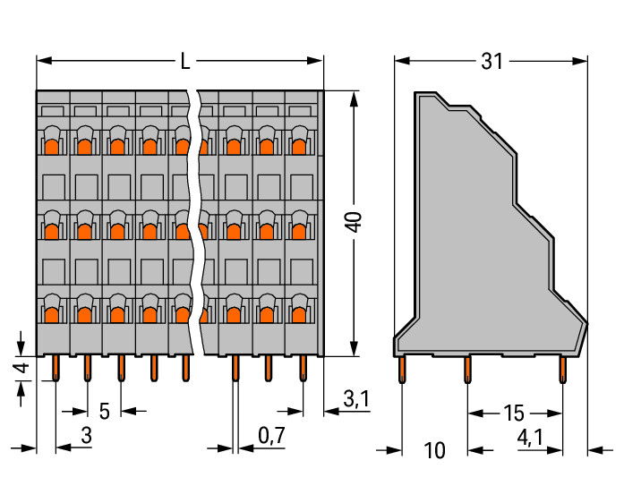 Triple-deck PCB terminal block 2.5 mm² Pin spacing 5 mm gray – Image 2 of 2