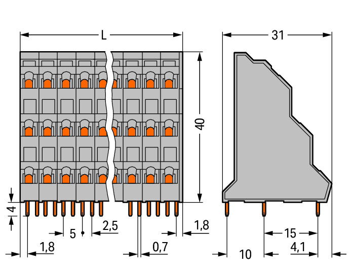Triple-deck PCB terminal block 2.5 mm² Pin spacing 5 mm gray – Image 2 of 2