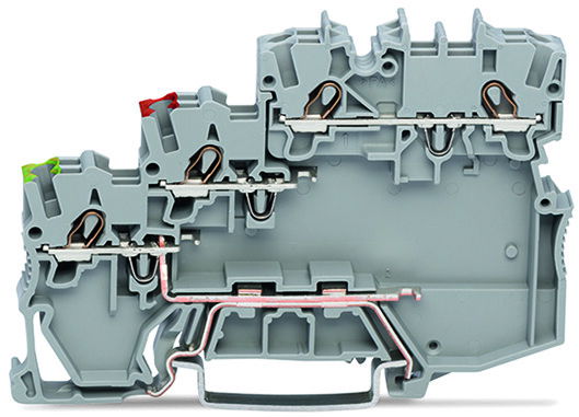 3-conductor actuator supply terminal block for NPN-(low-side) switching actuators with ground contact gray