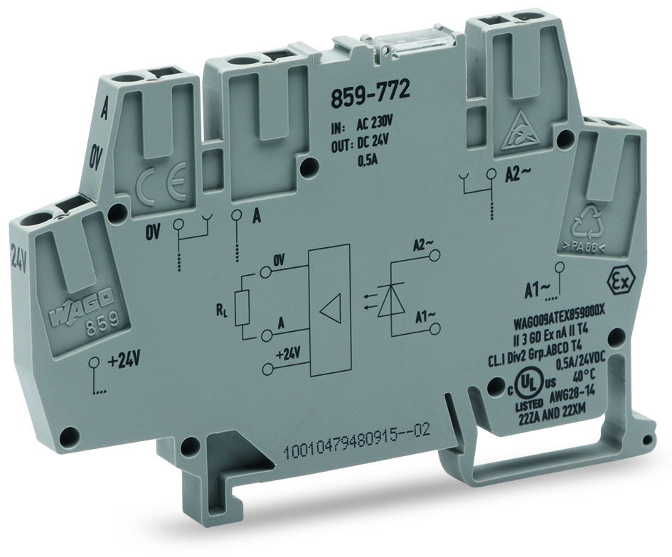 Optocoupler module Nominal input voltage: 230 VAC Output voltage range: 20 … 30 VDC gray