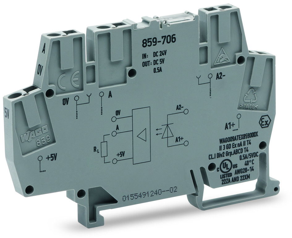 Optocoupler module Nominal input voltage: 24 VDC Output voltage range: 4 … 6.25 VDC gray