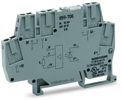Optocoupler module Nominal input voltage: 24 VDC Output voltage range: 4 … 6.25 VDC gray